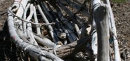 Close up image of a wooden canoe. 