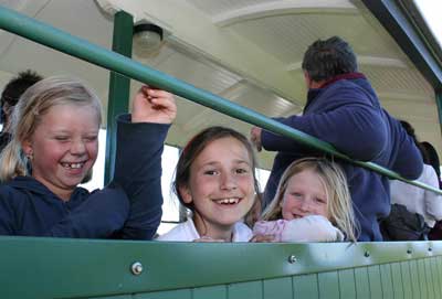 Kids enjoying a ride on the Founders Heritage Park train