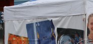 A large marquee / tent with images on it. 
