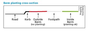 Diagram showing where residential berm planting is allowed. 