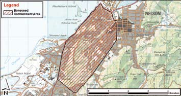 Map showing Port Hills Boneseed containment area.    