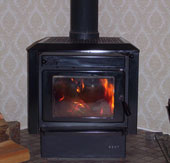 A freestanding woodburner. 