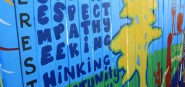A colourful mural. 