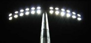 Trafalgar Park light pole at night. 