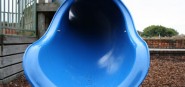 A blue playground slide. 