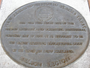 Plaque on site of first Nelson library. 