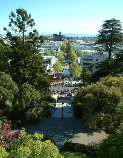 From the Nelson Cathedral steps looking down Trafalgar Street, Nelson. 