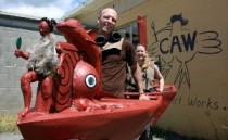 Representation of the prow of Te Awatea Hou, with creator Karl Wulff of the Comm
