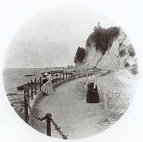 Historic, black and white image of Rocks Road. 