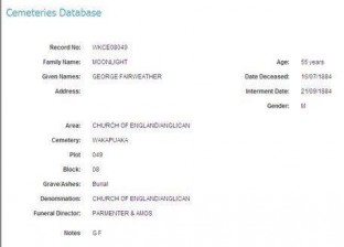 A record from the cemeteries database