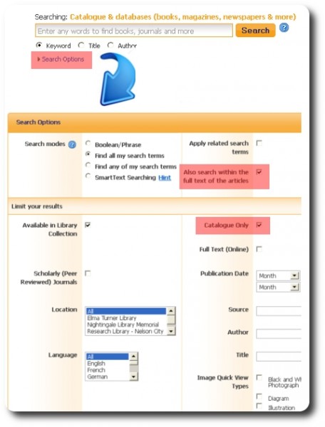 Search option in the catalogue