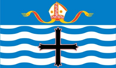 The blue and white civic flag of Nelson. 