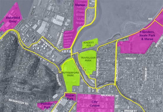 Map of Rutherford and Trafalgar Parks. 
