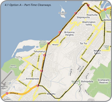 A map of Nelson highlighting Option A. 