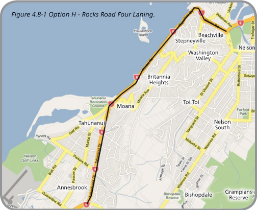 A map of Nelson highlighting Option H. 