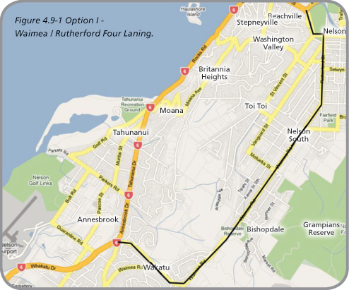 A map of Nelson highlighting Option I. 