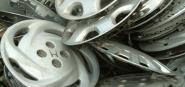 A pile of hubcaps. 