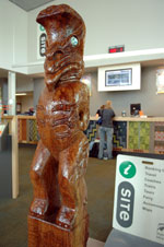 A maori carving on display inside the Millers Acre Centre. 