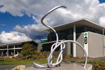 The sculpture called reef knot outside the Millers Acre Centre. 